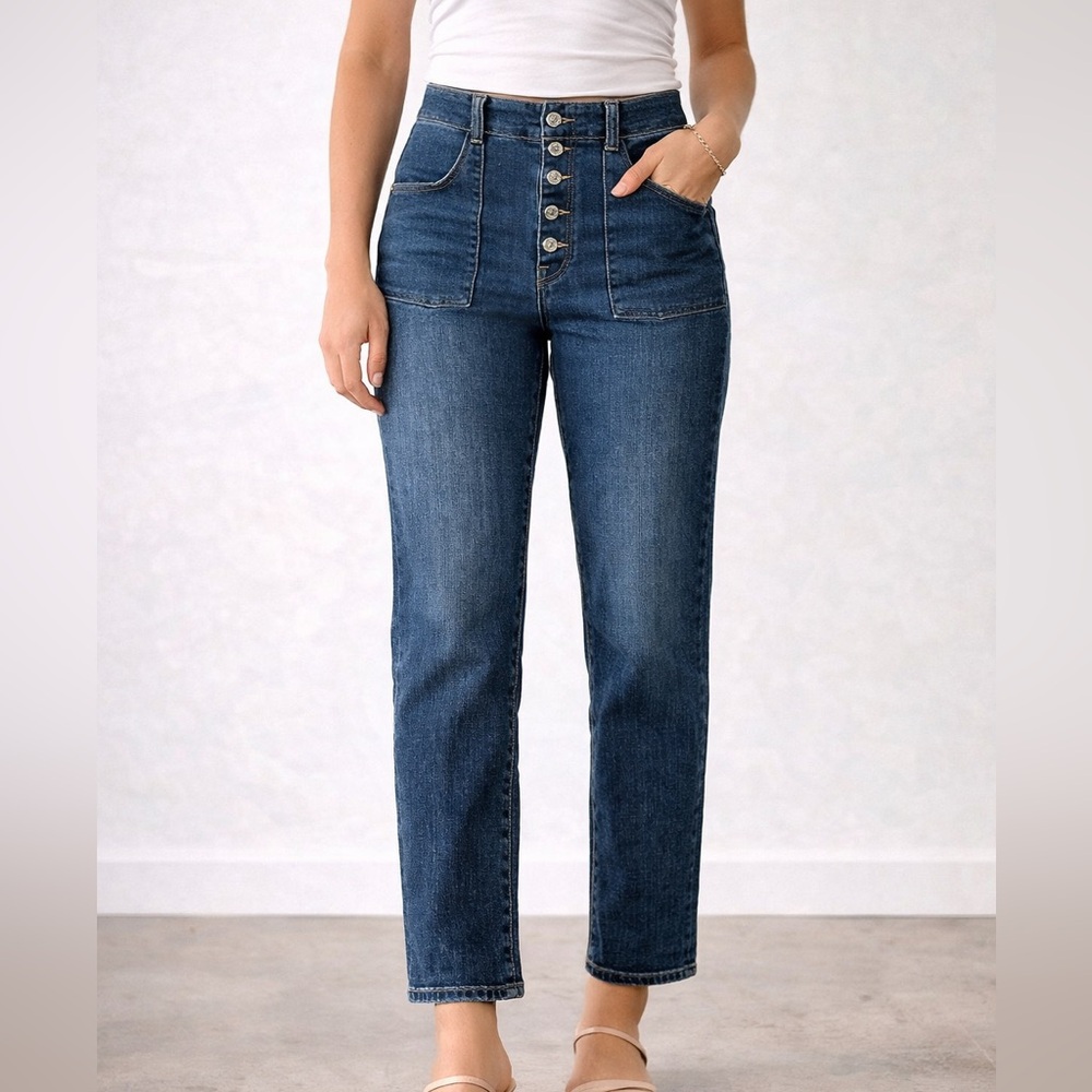 Veronica Beard‎ Arya High Rise Straight Jeans 28 Button Fly Quiet Luxury Denim